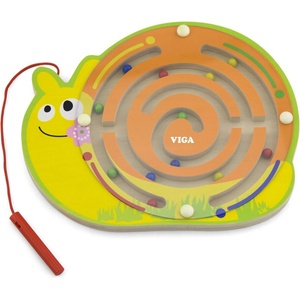 Viga Toys Дървен магнитен лабиринт с топчета, Viga - Охлюв (59966)