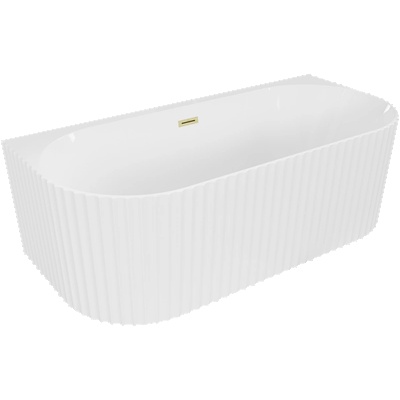 Mexen Sella Свободностояща рифлена вана със стенен монтаж 170 x 80 см, бял гланц, преливник златист мат - 52711708000-55 (52711708000-55)