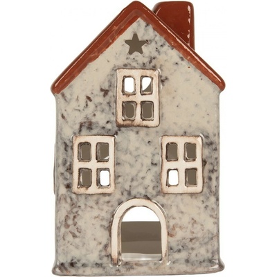 Šedý keramický domek na čajovou svíčku Lamont - 8*7*13 cm - Clayre & Eef