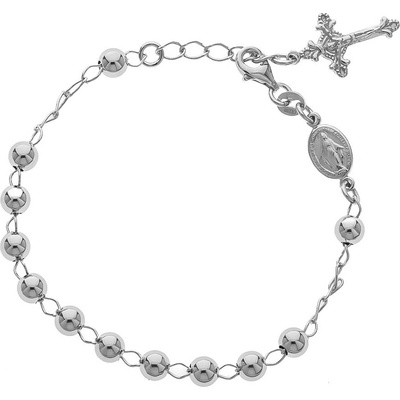 Argento Strieborný náramok ruženec 1 desiatok, krížik s Ježišom, Zázračná medaila 17 až 19 cm 92050
