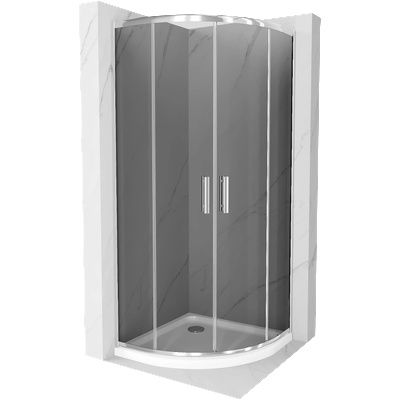 Mexen Rio полукръгла душ кабина 90 x 90 см, графит, хром + поддушово корито Flat, (863-090-090-01-40-4110)