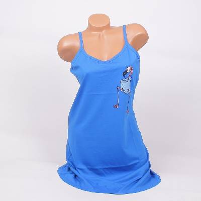 Синя памучна нощница с фламинго