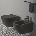Ideal Standard Комплект тоалетна чиния с капак с плавно затваряне и окачено биде Ideal Standard Tesi Aquablade матово черно Silk Black (T0079V3+T3527V3+T3552V3)