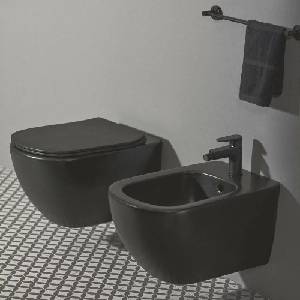 Ideal Standard Комплект тоалетна чиния с капак с плавно затваряне и окачено биде Ideal Standard Tesi Aquablade матово черно Silk Black (T0079V3+T3527V3+T3552V3)
