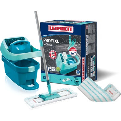 Leifheit Set Wiping Cloth Press Profi XL with floor wiper and rollers including replacement cover Profi Micro Duo made of microfiber, absorbent and easy to clean, set for cleaning without bending over with click system - 55099