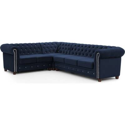 ROPEZ Син кадифен разтегателен ъглов диван (ляв ъгъл L форма) York Blik - Ropez (York Blink 2+E+3 z f.spania Riviera 81 ( Davis ) l. srebrne, nogi brąz)