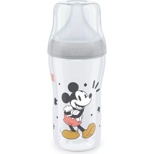 Nuk Бебешко шише Nuk Perfect Match - Temperature control, PP, 260 ml, размер М, Mickey, сиво (10216305) - baby