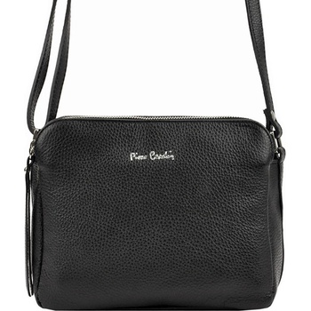 Pierre Cardin Třípřihrádková černá kožená crossbody kabelka