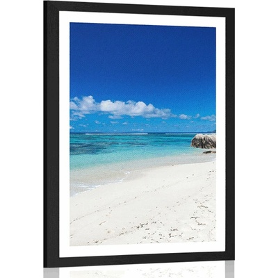 Plakát s paspartou pláž Anse Source - 20x30 black