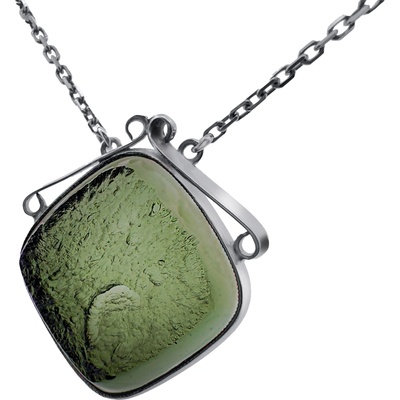 Vltavín Moldavite Stříbrný náhrdelník s vltavínem, polobrus P39 0004