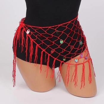 Image 1 of Мрежест денс шал в червено с пайети