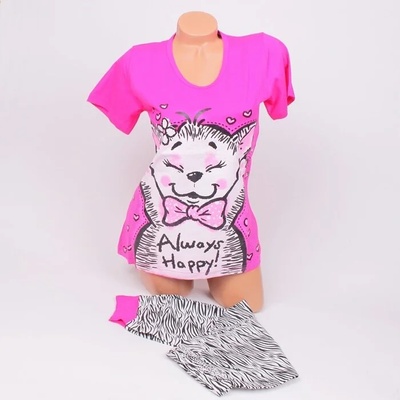 Пижама в цикламен цвят с коте и зебров принт