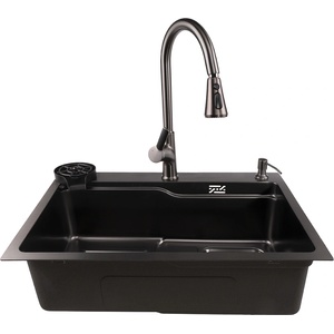 Cascada Мултифункционална кухненска мивка Cascada 6845 със сатенено покритие PVD черно и нано (3524904) Мивка за вграждане