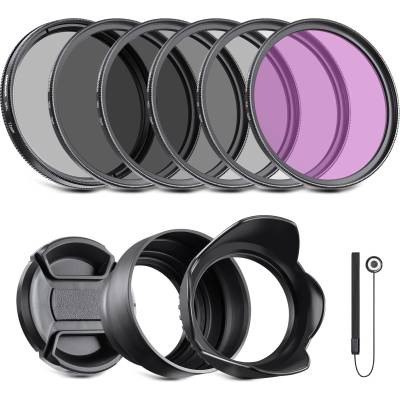 NEEWER 72mm ND Filter Kit and Lens Accessories, ND2 ND4 ND8 UV FLD CPL (Circular Polarizing) Filter Set with Lens Cap/Tulip Lens Hood - 10088188