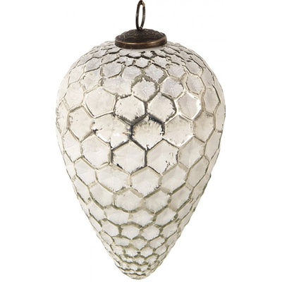 Bílá antik skleněná šiška Hexagon white XL 13x20 cm