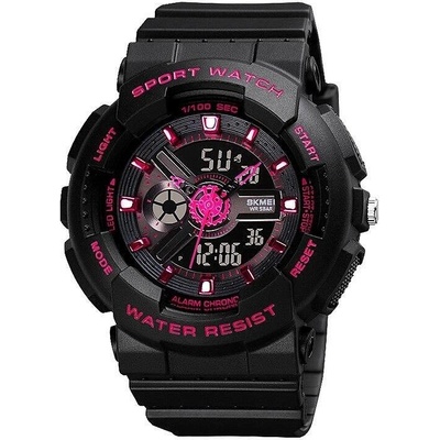 Skmei Детски часовник skmei duo shock, Двойно време, Хроноград, led подсветка, Различни цветове, Черен / Цикламен (skmei-1689-black-pink)