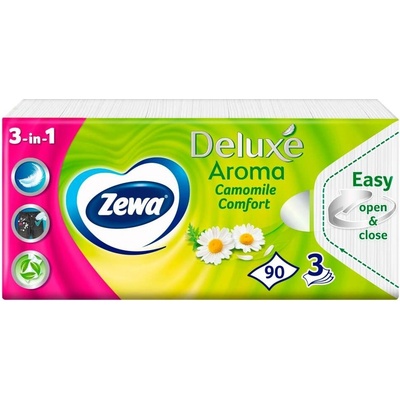 Zewa Deluxe papierové vreckovky 3-vrstvové Camomile Comfort 90 ks