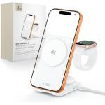 Tech-Protect A56 магнитно безжично зарядно устройство MagSafe 3 в 1 25W Qi2.2, бяло