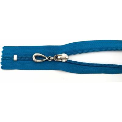 Špirálový zips č. 5 - nedeliteľný - petrolejovo modrý so striebornou slzou - dĺžka 16 cm