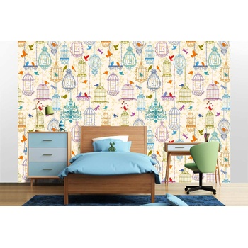 DIMEX ART s. r. o Самозалепваща се флизелинова фототапета винтидж птици 375 x 250 см