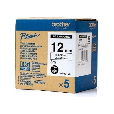 Páska Brother HGe-131V5 čierna na priehľadnej, šírka 12 mm