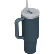 MC star Dvojstenný nerezový vákuový izolačný pohár s rukoväťou 40oz so slamkou a viečkom námornícka modrá 1,2 l