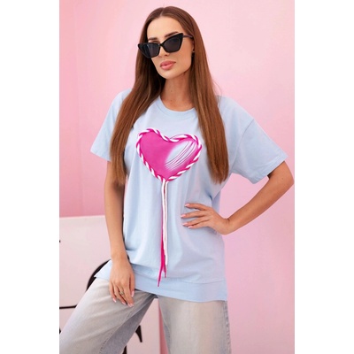 Dámske oversize tričko so srdcom a strapcami s krátkym rukávom Modrá