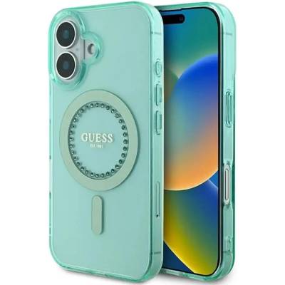 GUESS Калъф Guess IML Rhinestones MagSafe за iPhone 16 Plus - зелен (3666339305918)