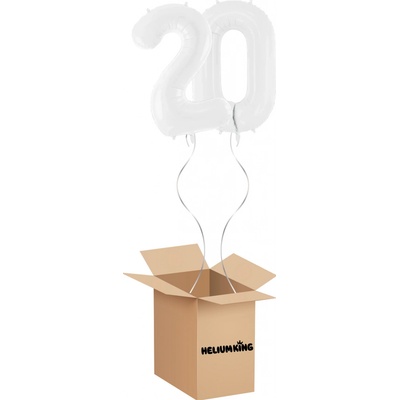 HeliumKing Balónový box Narodeninové číslo 20 biely 86 cm
