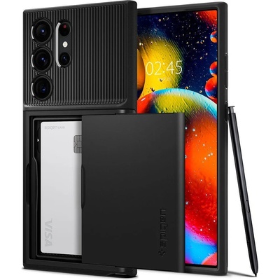 Spigen Slim Armor CS Case - хибриден кейс с отделение за кр. карти и най-висока степен на защита за Samsung Galaxy S23 Ultra (черен)