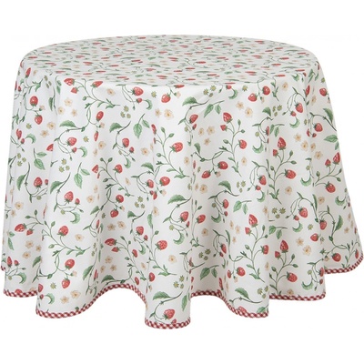 Clayre & Eef Okrúhly bavlna obrus s motívom lesných jahôd Wild Strawberries Ø 170 cm