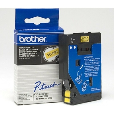 Brother TC-691 laminovaná páska, 9 mm, černý tisk na žlutém podkladu