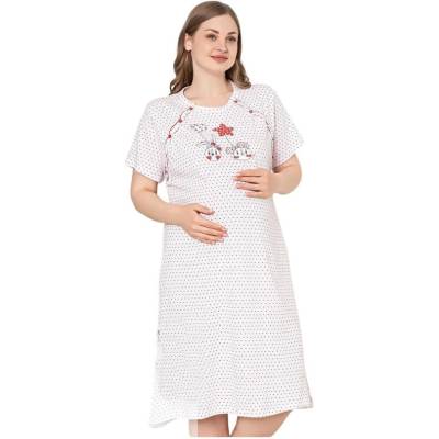 Макси нощница за кърмачки в бяло с червени сърчица и картинка