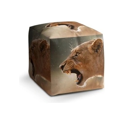 Sablio Taburet Cube Rozzuřená lvice: 40x40x40 cm
