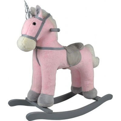 Teddies kůň houpací růžový jednorožec plyš na bat. 71cm se zvukem a pohybem
