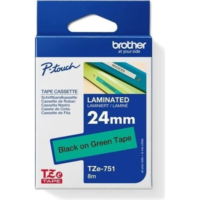 páska BROTHER TZ751 čierne písmo, zelená páska Tape (24mm) (TZE751)