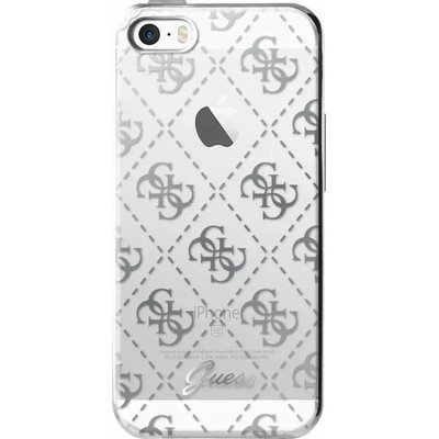 GUESS Луксозен Силиконов Калъф за iPhone SE/5s/5, Guess Silicone Case, Сребрист (GUHCPSETR4GSI)