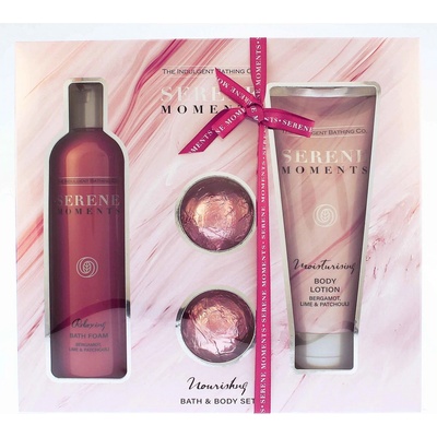 The Indulgent Bathing Co. Serene Moments Nourishing Bath & Body Set dárková sada pěna do koupele 300 ml + tělové mléko 200 ml + bomba do koupele 2 x 30 g