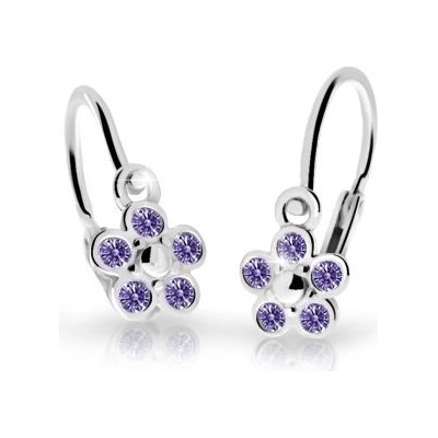 Danfil dětské náušnice kytičky C2744 z bílého zlata s kamínky Amethyst