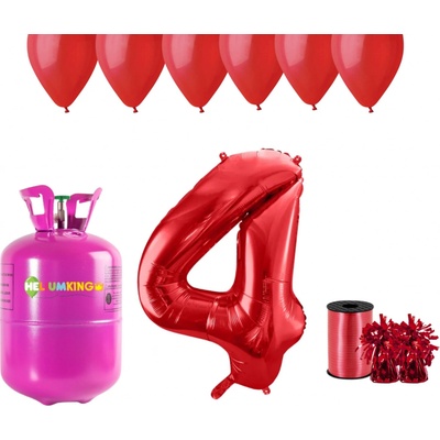 HeliumKing Helium párty set na 4. narozeniny s červenými balónky