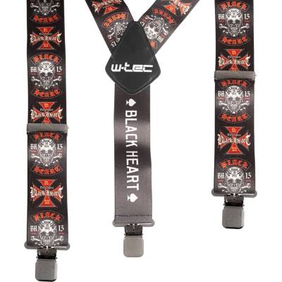 W-Tec Black Heart Suspenders Cross Skull