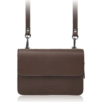 Paolo Peruzzi Tmavě hnědá dámská kožená crossbody kabelka 2 v 1 Cornelia