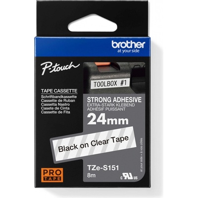 páska BROTHER TZS151 čierne písmo, transparentná páska extra lepivá ADHESIVE Tape (24mm) (TZES151)