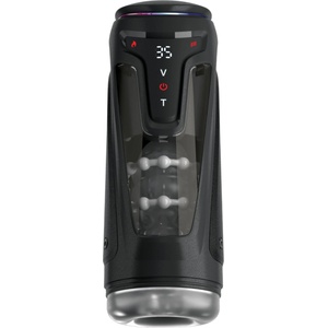PDX Elite Moto-Bator Pro - мастурбатор с тласкащо действие, загряване и перлен релеф (черен)