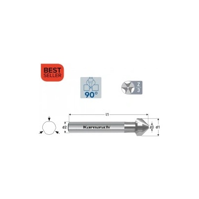 Karnasch Зенкер Ø 19 mm, 90°, HSS-XE, опашка 10.0 mm, DIN 335 форма C, BESTSELLER (201740180)