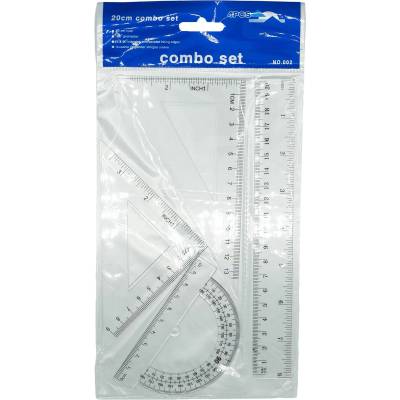 Чертожен комплект 4 части: линия, 2 бр. триъгълници и транспортир