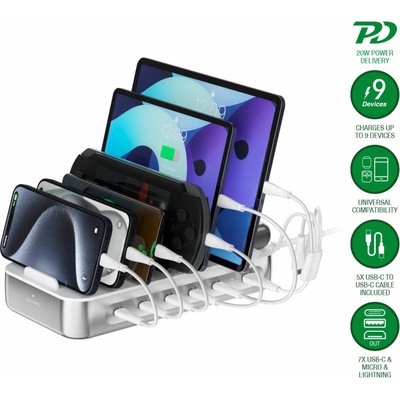 Док станция с 5xUSB-C и 1xUSB-A гнезда за зареждане таблети и смартфони - 4smarts Team Charging Station 100W (сребрист) (541281)