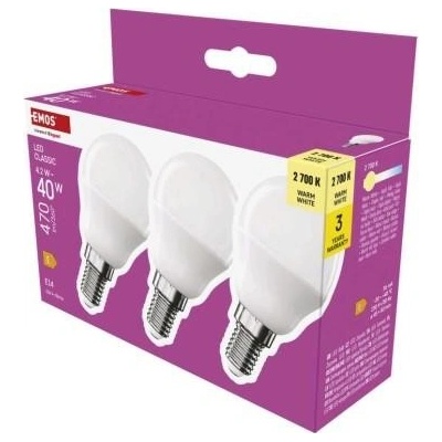 Emos LED žárovka Classic Mini Globe E14 4,2 W 40 W 470 lm teplá bílá ZQ1E21.3