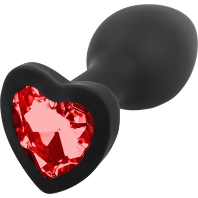 Sunfo - силиконов анален плъг с червено сърцевидно камъче (черен)