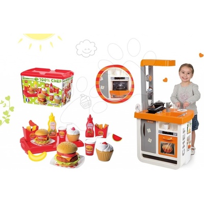 Smoby Set kuchyňka Bon Appétit Chef s lednicí a kávovarem a set hamburgerů 100% Chef